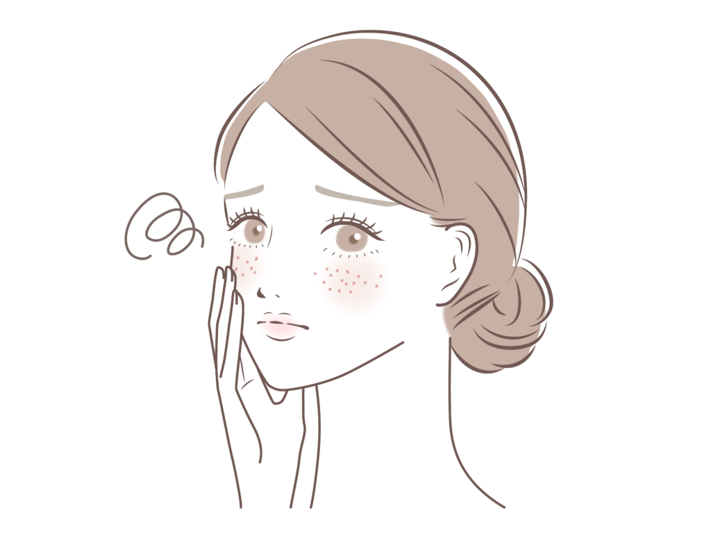 頬に手を当てて困った顔をする女性のイラスト